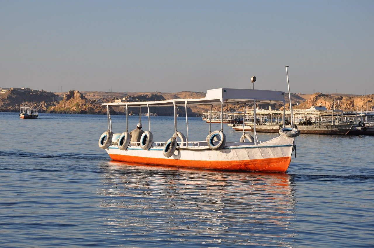 felucca, egyptian, blue sky, nile, egypt, sailboat, boat, ship, blue, nature, marine, summer, travel, sky, sun, tourism, cruise, port, boats, navigator, aswan, nubia, desert, philae