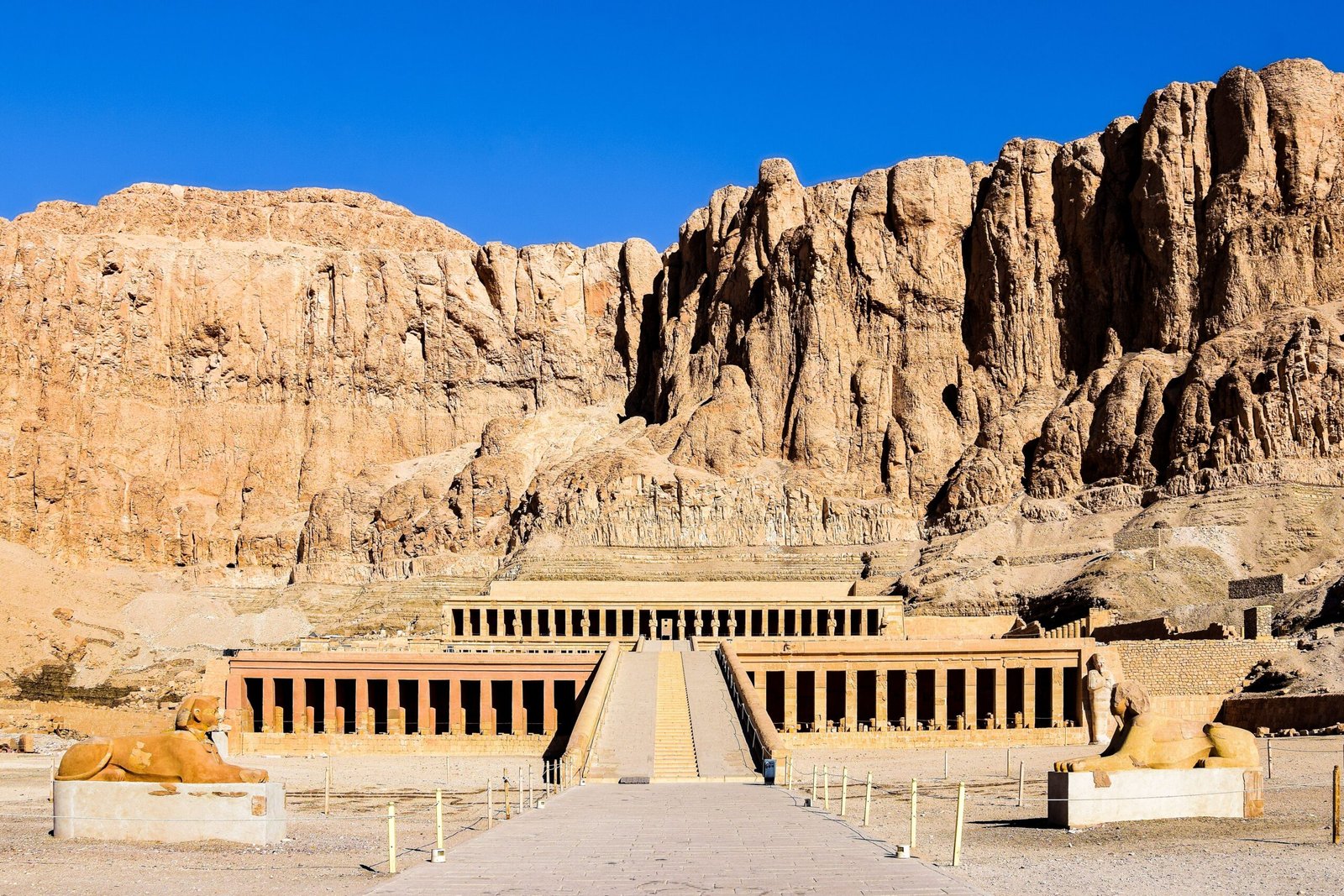 Explore the ancient Temple of Hatshepsut nestled in the cliffs of Luxor, Egypt.